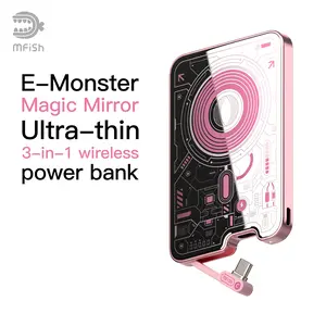 mfish E-monster Magic Mirror 5000 mAh Ultra-thin Magnetic Wireless Power Bank, 20W USB-C Port,Magsafe-Compatible for iPhone 16/15/14/13/12 Series