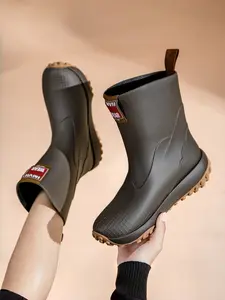 Women's High-Quality Mid-Calf Rain Boots, Outdoor Boots, PVC Waterproof Material, Anti-Slip Sole, Elastic Mouth, Durable for Garden Work Fishing Leisure, Waterproof Footwear