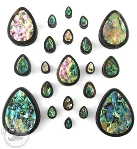 Abalone Shell Areng Wood Teardrop Plugs