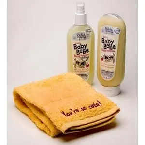 Baby BeBe Puppy Pack - Baby BeBe Spray with Yellow Bar, 2-Pack Towels, and "You're So Cute!" Tag