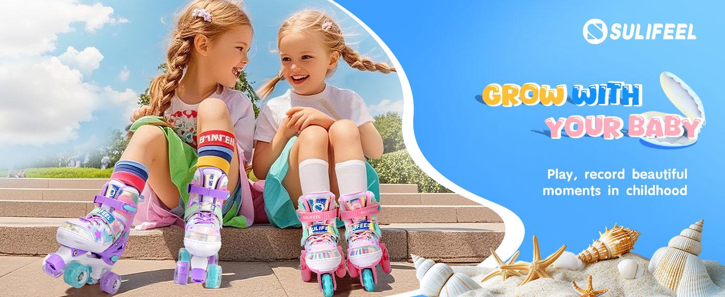 SULIFEEL 4-Size Adjustable Roller Skates for Kids Boys, Light Up Flashing Wheels Design, Suitable for Ages 3-5, 5-8, 6-12, Safe Beginner Skates, Perfect Gift for Indoor Outdoor Sports