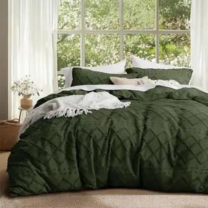 Boho Duvet Cover King Size - Dark Green  Boho, Machine Washable Comforter Cover for Seasons, Includes 1 Duvet Cover 104"x90" with 2 Pillow Shams  Closure