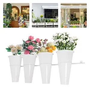 Wall Mounted Flower Stand with 4 Buckets White Plant Organizer for Home Florist Wedding Balcony Porch Decor