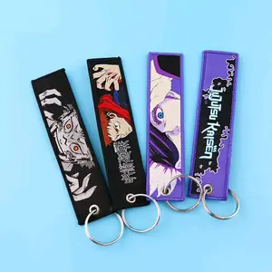 Anime Jujutsu Kaisen Tag Keychain - Fabric Cartoon Embroidery Keychain for Car and Motorcycle Embroidered