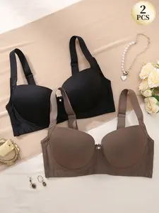 2PCS Women's Plus Size Push-Up Seamless Bra，Underwear Supportive Anti-Sagging Minimizer Bra, Comfortable Soft ，Adjustable Wide Straps, Daily Wear