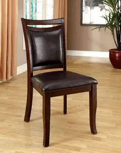 Dreamzon Transitional Dining Room Side Chairs Set of 2 Chairs only Dark Cherry / Espresso Padded Leatherette Seat