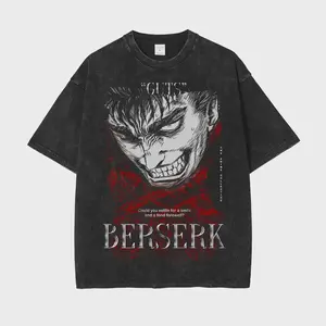 Mens Clothes Tee Shirt Homme Graphic T-Shirts Men Tshirt for Men Berserk Animation Derivatives Guts Printing Retro Washed