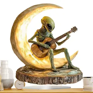 Alien Garden Statue Boho Decor Alien Figurine Alien Decor Acrylic Desk Decor Coffee Table Sculptures Acrylic Moon Guitarist