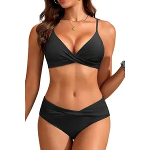 Aqua Eve Women Bikini Set - Two Piece Swimsuit Mid Rise Bathing Suit Push Up Bikini