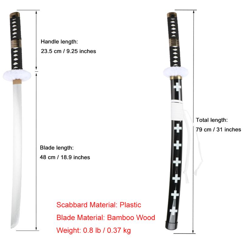 ELERVINO 31 inches Bamboo Wooden Roronoa Zoro Sword Cosplay Death Surgeon Trafalgar Law Swords with Black Belt & Holder Stand Display for Halloween Anime Role Playing Props Cosplay Collection Decoration Christmas Gift Birthday Decoration