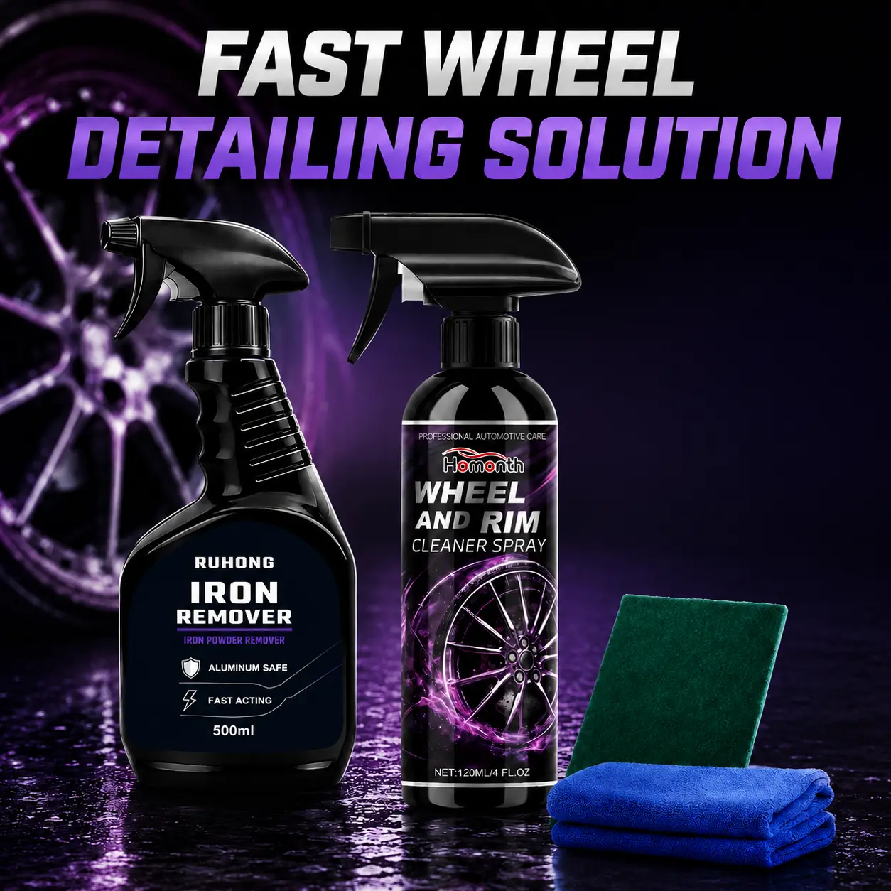 Ultimate Automotive Rust Remover Spray Non Acid Wheel & Rim Cleaner Quickly Removes Brake Dust Iron Removal Metal Surfaces Polish Safe for All Vehicles Detailing