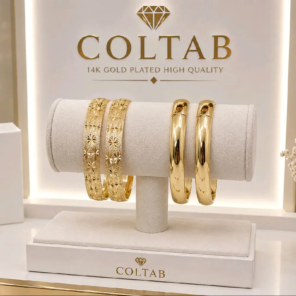 (B14)(B15) 14K Gold Plated Elegant Bangle Bracelets for Women Solid and with Pattern (incluide 2 bangle)