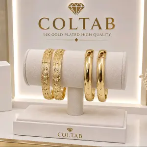 (B14)(B15) 14K Gold Plated Elegant Bangle Bracelets for Women Solid and with Pattern (incluide 2 bangle)