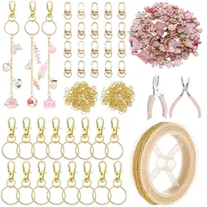 Lip Gloss Keychain Making Kit Bag Charm Jewelry Chain Making Crafts Charms Keychain Clips with Ring Swivel Hook Lobster Claw Clasps 200 Jump Ring Extender Chain DIY Craft Women