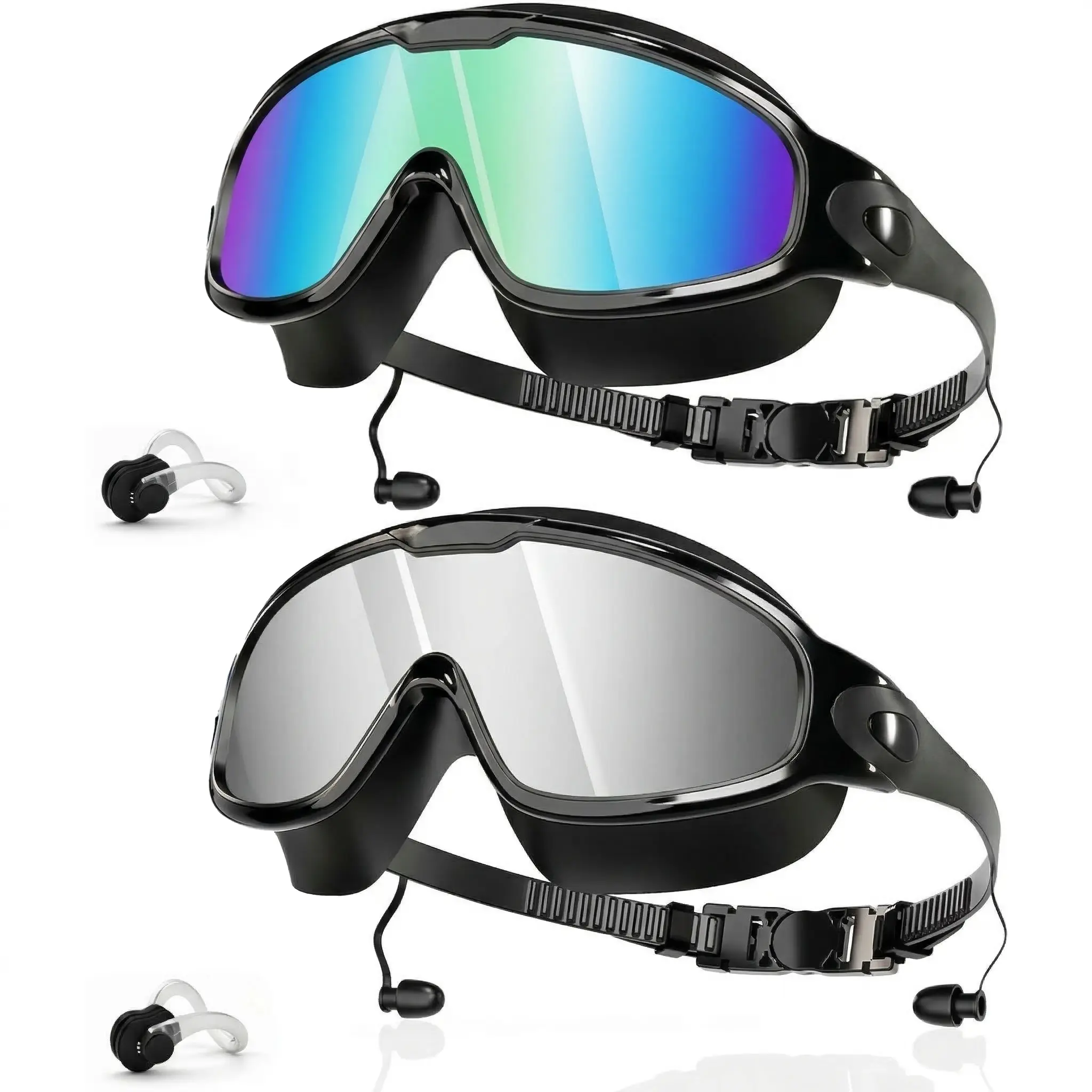 Swim Goggles 2 Pack, 180° Wide View Anti-Fog & UV Protection Swimming Goggles, No Leaking Comfortable Swim Glasses for Adult Men Women Pool Water Activities