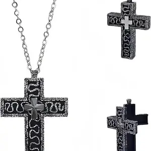 Vintage Cross Necklace with Secret Compartment Cross Pendant Necklace Openable Stainless Steel Chain Pendant Charm Jewelry Gifts