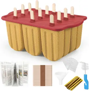 Silicone Popsicle Molds Set with 50 Sticks, Bags & Wire Ties, BPA-Free Toddler Ice Pop Maker for Homemade Kulfi & Paletas (Red & Yellow)