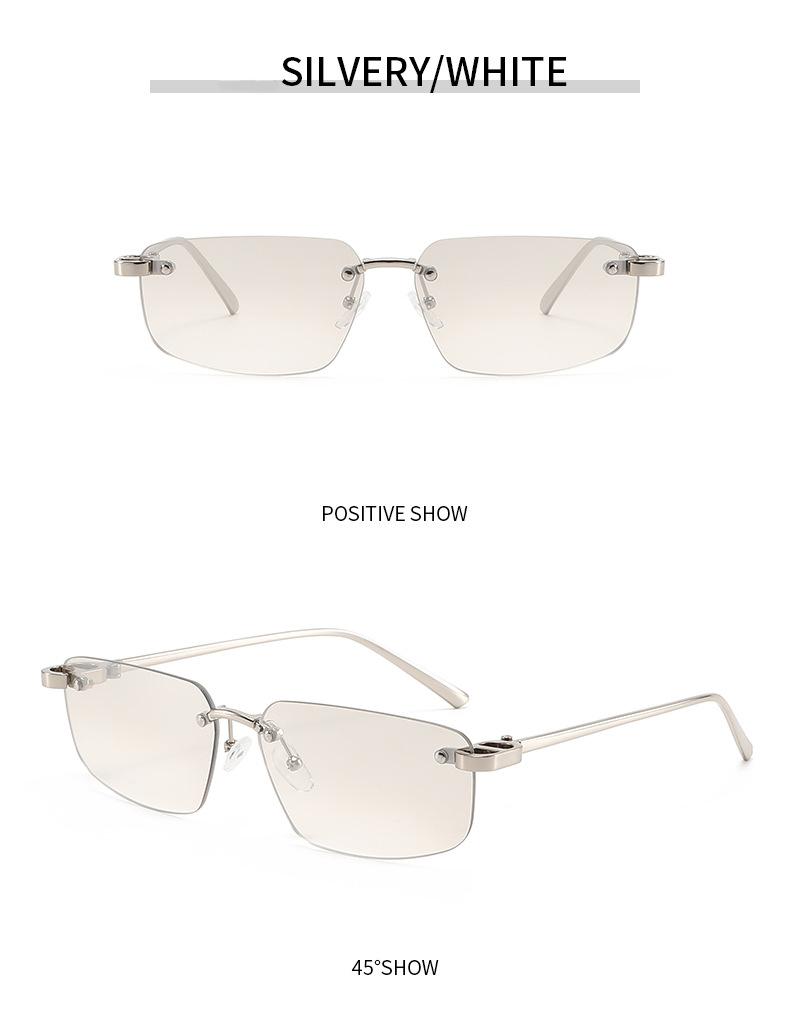 Edgy Rimless Rectangular Sunglasses - Sleek Metal Frame with Unique Hinge Accents, UV400 Protection Shades Perfect for Y2K Baddie Aesthetic and Minimalist Street Style Slays