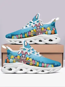Men's Easter Themed Rabbit & Easter Egg Print Sneakers, Summer Shoes, Athletic Shoes, Casual Comfortable Sports Running Shoes, Trendy All-match Sneakers for Daily Wear, Sporty Running Shoes, Breathable Running Sneakers, Closed