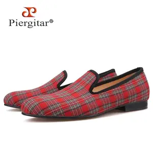 2021 New Handmade Scottish Plaid Men Fabric Shoes Men casual Loafers