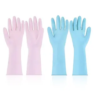 VEVOR Reusable Dishwashing Gloves, 2 Pairs Colorful Reusable Household Kitchen Cleaning Gloves for Washing Dishes and Cleaning Tasks, Flexible Long-lasting and Non-Slip, Large, Pink+ Purple