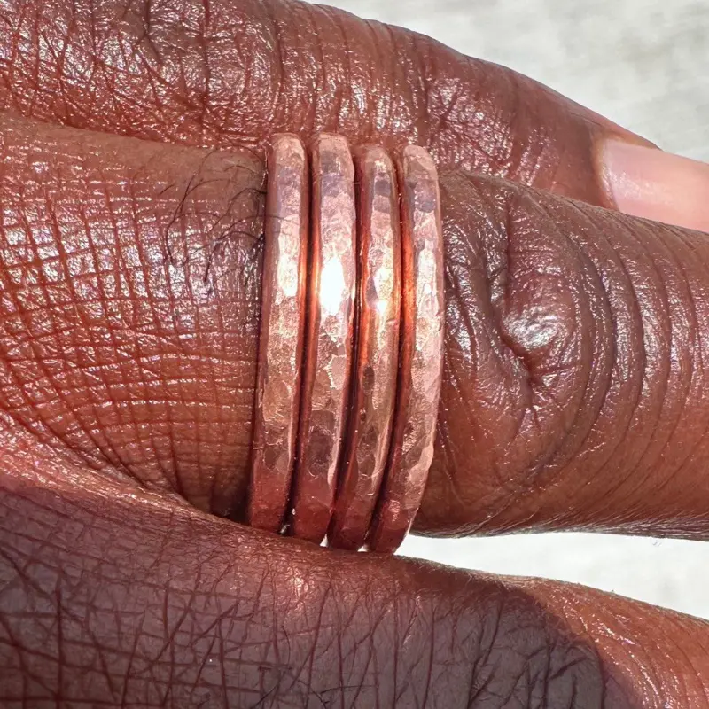 Hammered Copper Stack Ring Set- Handcrafted Unique Design for Everyday Wear