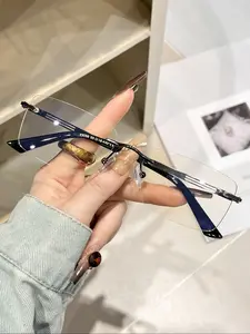 Square Frameless Glasses for Women & Men, Light Blocking Eyewear, Stylish Borderless Optical Frames