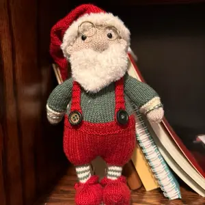 Handmade Knitted Dolls Santa Gift - Festive Red & Green Outfit with Glasses and White Beard