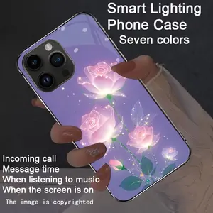 Romantic Purple Rose Luminous Sound-Activated Phone Case for iPhone 16/15/14/13/12/11/Pro/Pro Max/Plus - Luminous technology, elegant daytime design, enhanced nighttime visibility, perfect for parties and holidays.