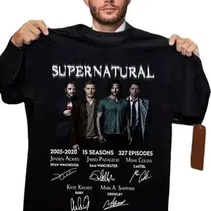 Supernatural 2005 2020 15 Seasons 327 Episodes Characters Signatures Shirt, Fashion Cotton, Full Colors, Full Sizes, For Men, For Women