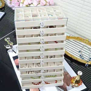 High-grade velvet overhead five-layer transparent rhinestone jewelry desktop storage box, no need to install ring bracelet anklet necklace, jewelry box.