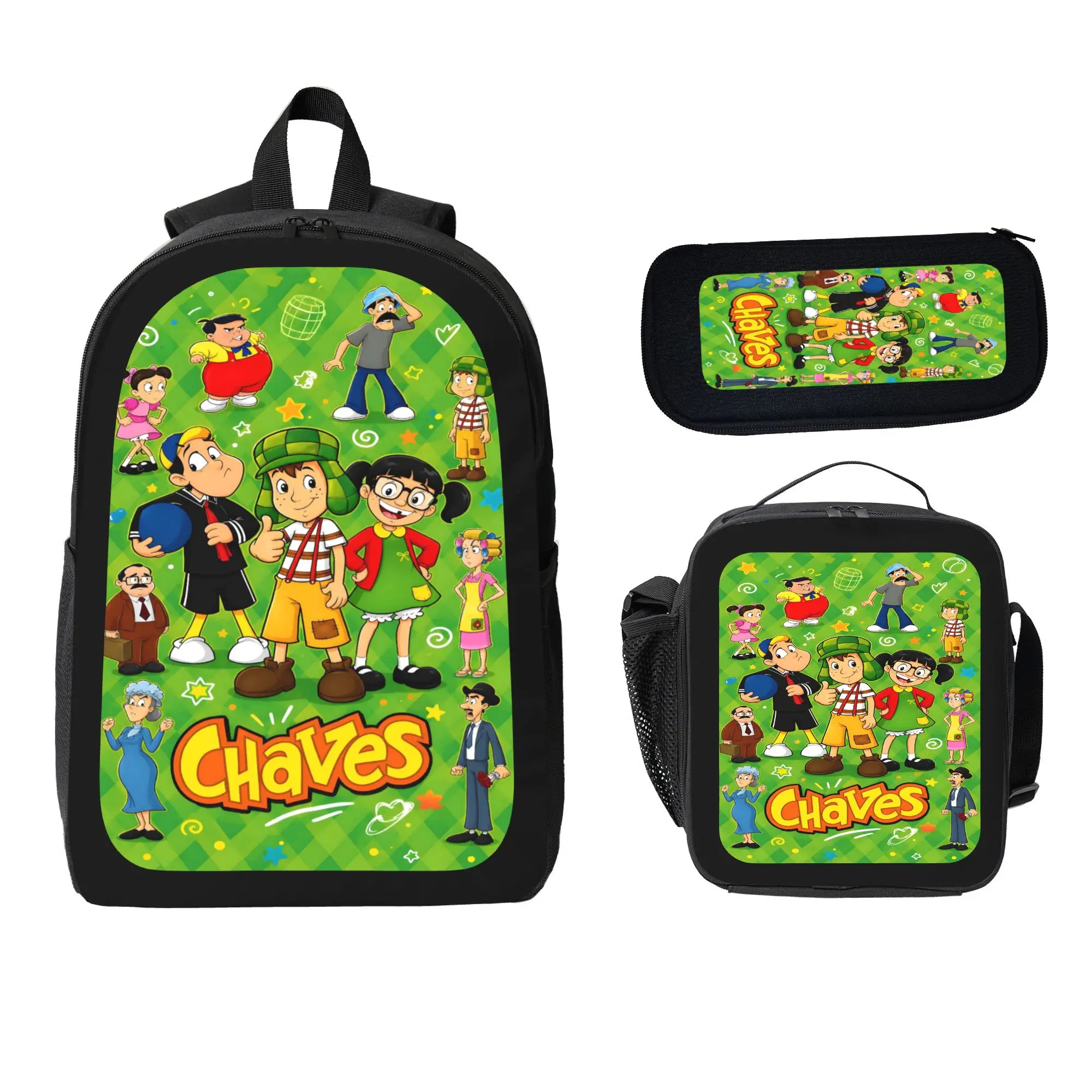 Fashion El Chavo Backpack Large Capacity Commuter Bag Cartoon Casual Backpack Set 3 pc Backpack Lunch Bag Pencil Case Laptop Daypack Travel School Bag Unisex Durable Back To School Gift Summer Backpack Set-2D