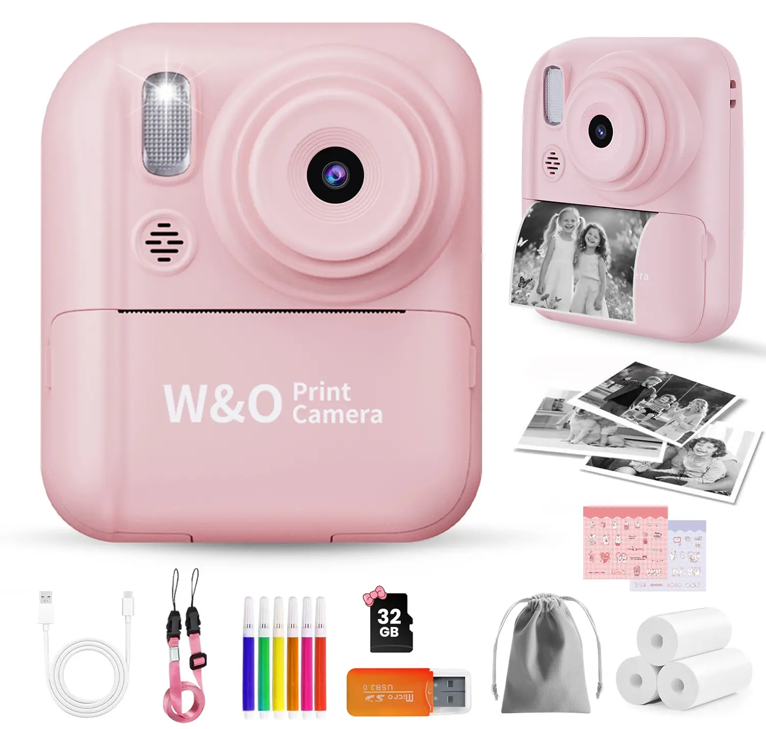 W&O Kids Camera Instant Print,1080P Kids Instant Cameras that Print Photos,Christmas Birthday Gifts for Girls Age 3-12,Portable Toy for 3 4 5 6 7 8 9 10 Year Old Girls Boys