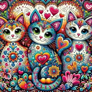 5D DIY Full Drill Round Diamond Painting Kit - Colorful Cat Mosaic, Canvas - DIY Decorative Art, Home Wall Decor, Suitable for Halloween and Christmas, Birthday and Anniversary Gifts.
