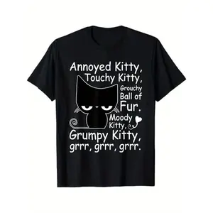 Summer t Shirts Angry Cat Kitten Lover Funny Attitude Fur Pet Owner T-Shirt