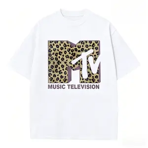 T-shirt Womens MTV Classic Leopard Print Bold Logo Shirt, Music Television MTV Logo Tee, Retro 80s 90s Style MTV Tee, Disneyland Family Matching Tee