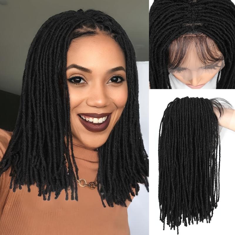 2025 new Full Lace Dreadlock Wig with Baby Hair Short Faux Locs Wig for Women And Men Lightweight Pre-Plucked Micro Locs Wig African American Synthetic Twist Braid Wigs