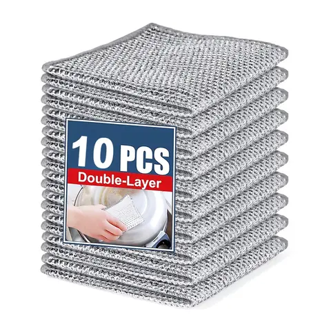 Reusable Steel Wire Dishwashing Rags, Non Scratch Dishcloths, 10/20Pcs Double-Layer Steel Wool Cleaning Cloth, Cleaning Mesh Woven Non-Scratch Scrub Dishcloth for Cookware, Dishes, Sink, Soft Cleaning Towel, Reuseable Cleaning Cloths