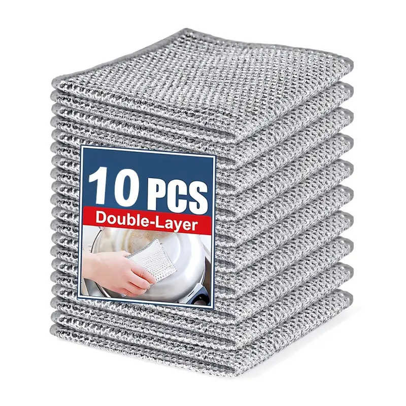 Reusable Steel Wire Dishwashing Rags, Durable Cleaning Supplies, Non Scratch Dishcloths, 10/20Pcs Double-Layer Steel Wool Cleaning Cloth, Cleaning Mesh Woven Non-Scratch Scrub Dishcloth for Cookware, Dishes, Sink, Soft Cleaning Towel