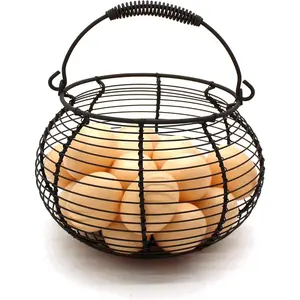 Rustic Wire Egg Basket with swimming Handle Primitives  Gathering Basket. Rusty