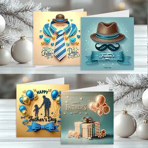 4-Piece Father's Day Diamond Painting Greeting Card Set, Hobby Card, Funny Dad Card, DIY Holiday Cards with Envelopes, Creative Gift for Birthdays & Special Occasions