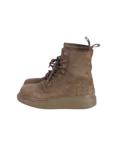 Pre-owned Alexander McQueen Alexander Mcqueen Lace Up Combat Boots in Khaki Suede by Rebag