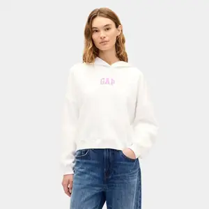 GAP Women Relaxed Gap Mini-Logo Cropped Hoodie in Soft Fleece with Dropped Shoulder Design and Banded Cuffs for Cozy Comfort