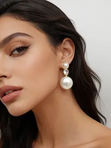 Vintage Style Luxurious Exaggerated Pearl Earrings, Water Drop Glass Elegant Ear Rings, Perfect for Party Wedding, Women's Jewelry Set