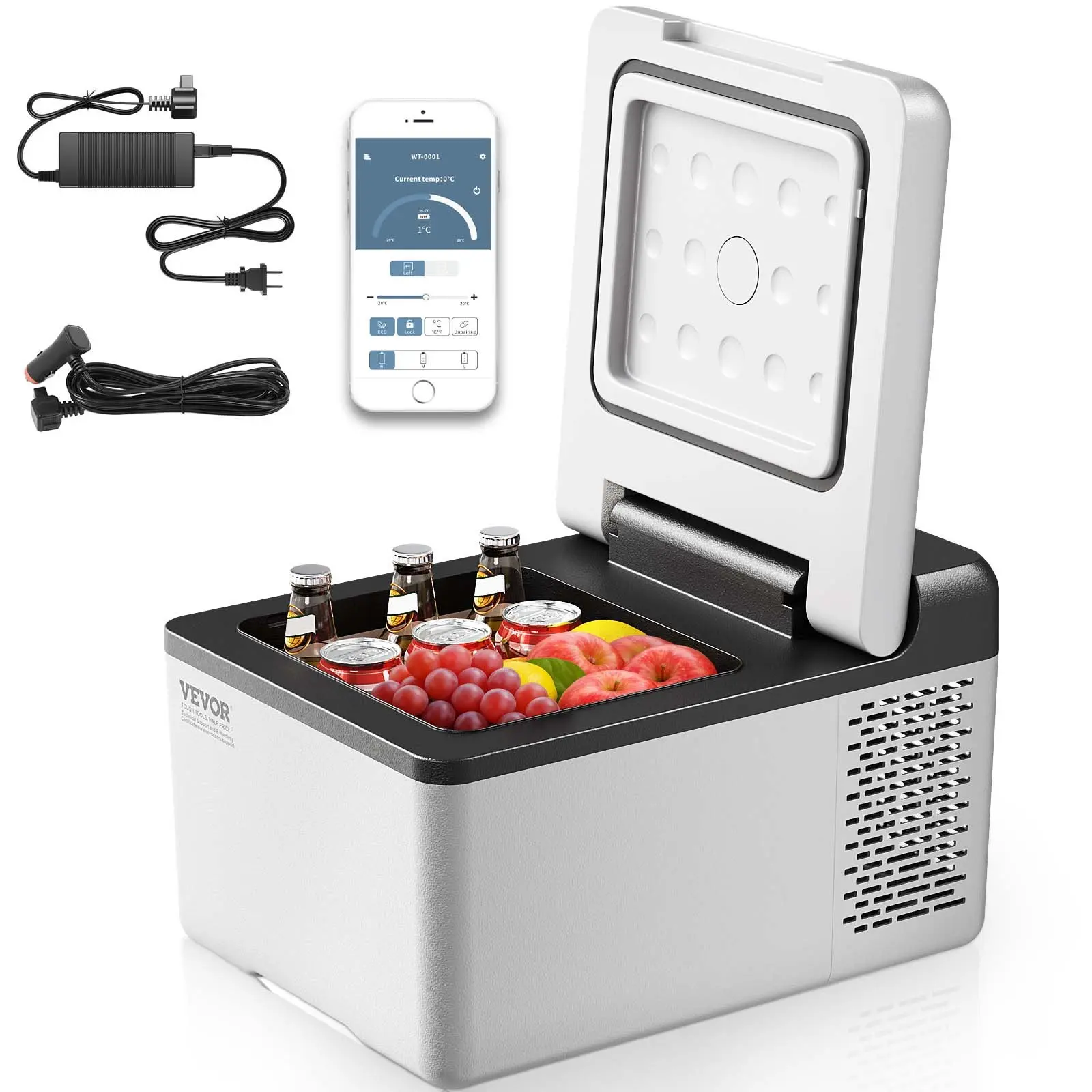 【Summerfinds】VEVOR  12 Volt Refrigerator 10 Qt, Portable Mini Freezer (-4℉~68℉) with APP Control Car Compressor Fridge Cooler 12V/24V DC and 110-220V AC For Camping, Road Trip, Travel, Outdoor and Home, Usb Charger, 10Qt Capacity