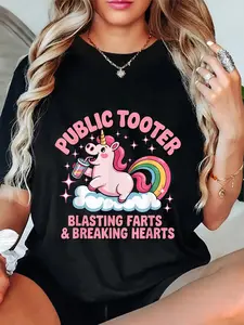 100% Cotton Unisex Public Tooter Unicorn Blasting Farts & Breaking Hearts T-Shirt Funny Inappropriate Embarrassing Adult Humor