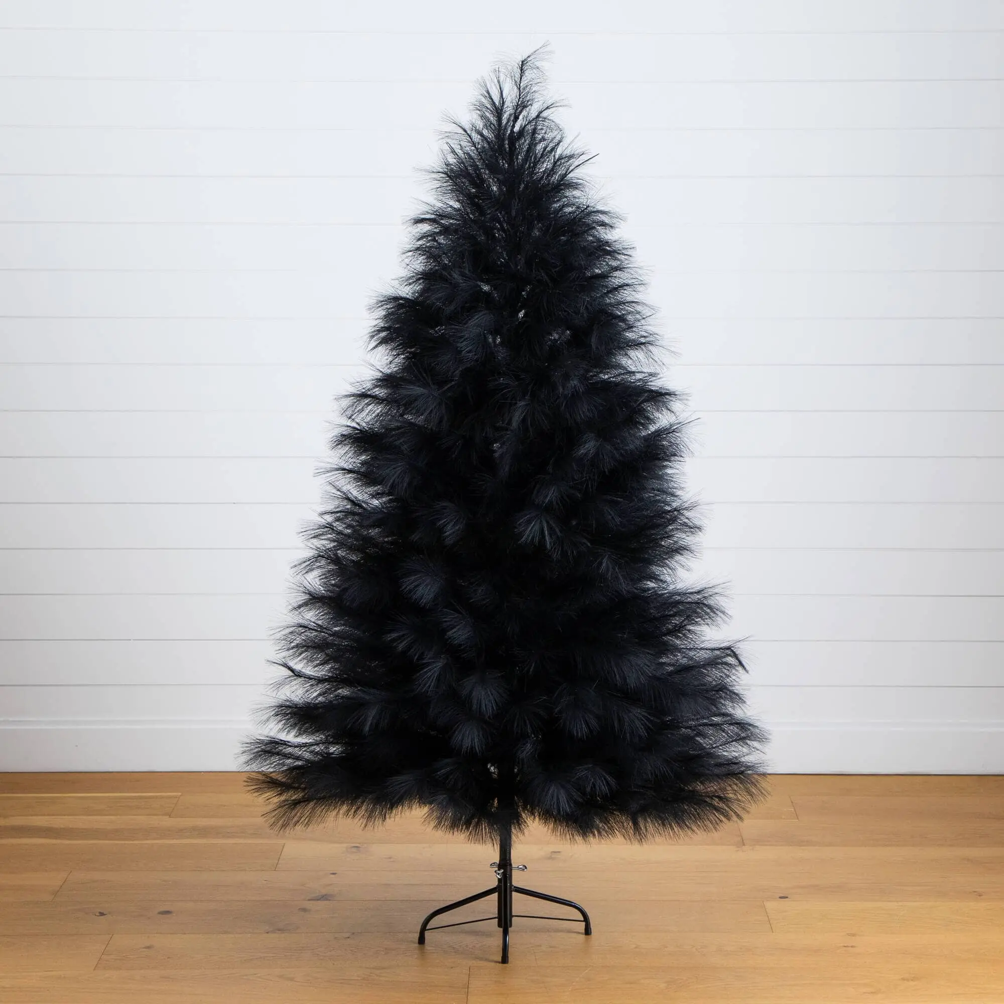 6-ft Standing Artificial Black Pampas Grass Decoration with Feather Plume, Cloud-Elevated Standalone Stand, No-Maintenance Festive Ornament for Halloween, Christmas Home Decor Supplies (Includes Artificial Tree Element)