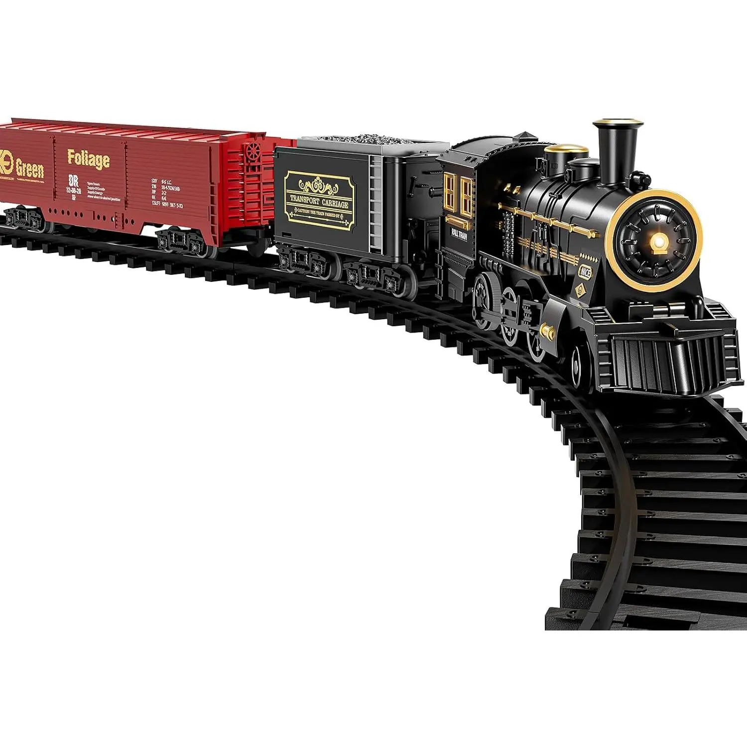 Rechargeable Electric Classical Steam Train Toy Set with Lithium-Rechargeable Battery, 3D Puzzle Buildable Rails, Lighting, Sensory Toys Rails, Sounds, Locomotive, Cargo Cars for Boys 3-7 Years, Christmas Gift