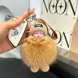 Fluffy Kawaii Sleeping Baby Doll Keychain Bag Pendant Car Keychain Home Rack Decor Backpack Hanging Adorable Viral TikTok Gifts Soft Fur Toy