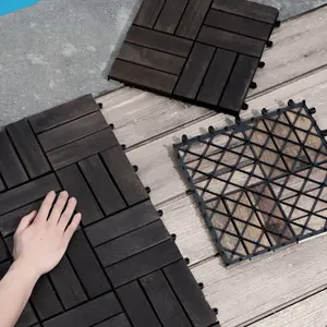 SAVEYOUR  Interlocking Deck Tiles, 10PCS 12"x12" Acacia  Wood Checker Pattern Floor Tiles, Dark Brown Hardwood Outdoor Interlocking Flooring for Patio Balcony Pool Side